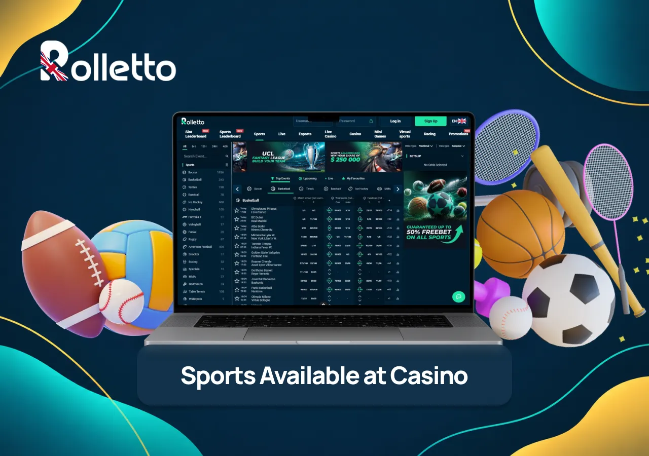 sports available at rolletto casino