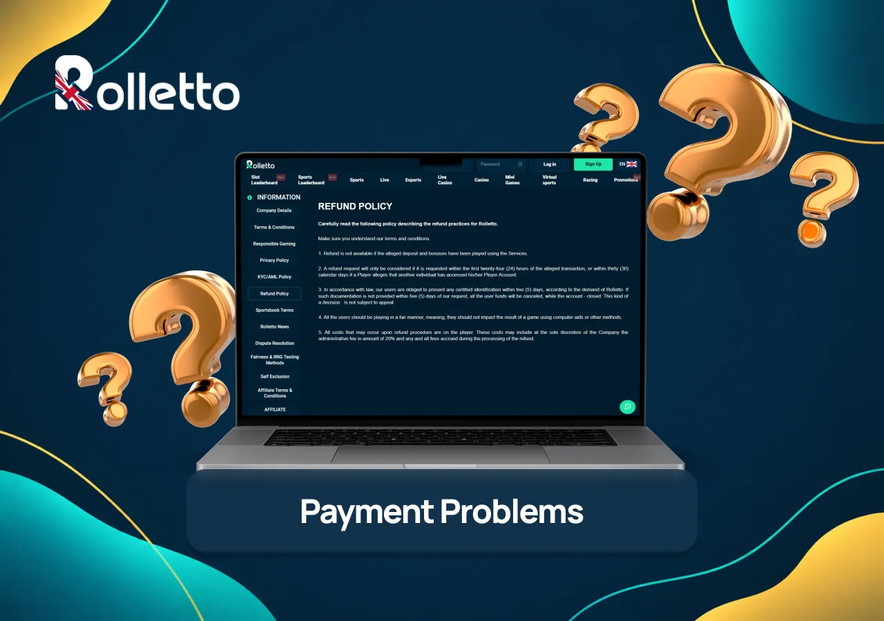rolletto payment problems